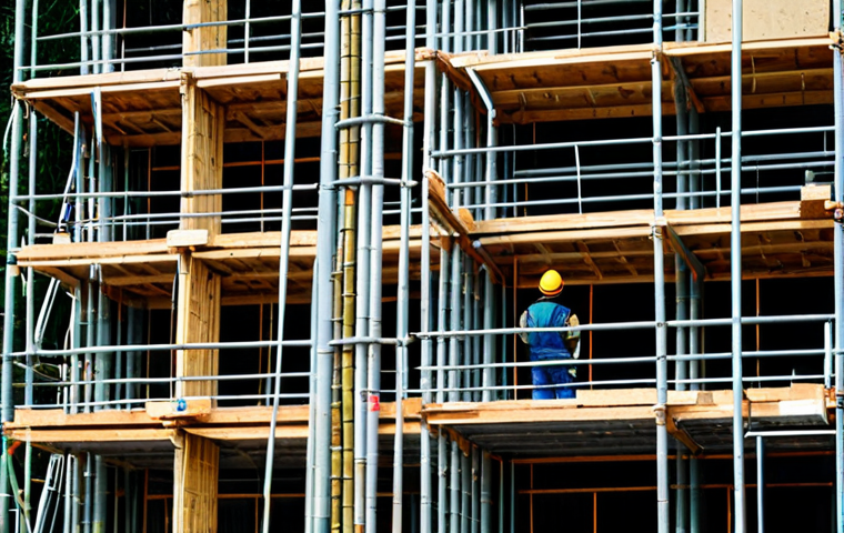 Sustainable Construction Site**

A construction site showcasing the use of sustainable materials; workers in hard hats and vests are assembling a building with visible bamboo scaffolding and recycled steel beams, fully clothed, appropriate attire, professional construction, safe for work, perfect anatomy, natural proportions, environmental awareness, modest building design.

**
