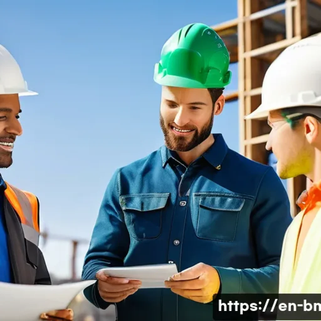 건축자재 마케팅 전문가 되는 법 - A professional construction site scene showcasing a diverse group of contractors and architects in s...
