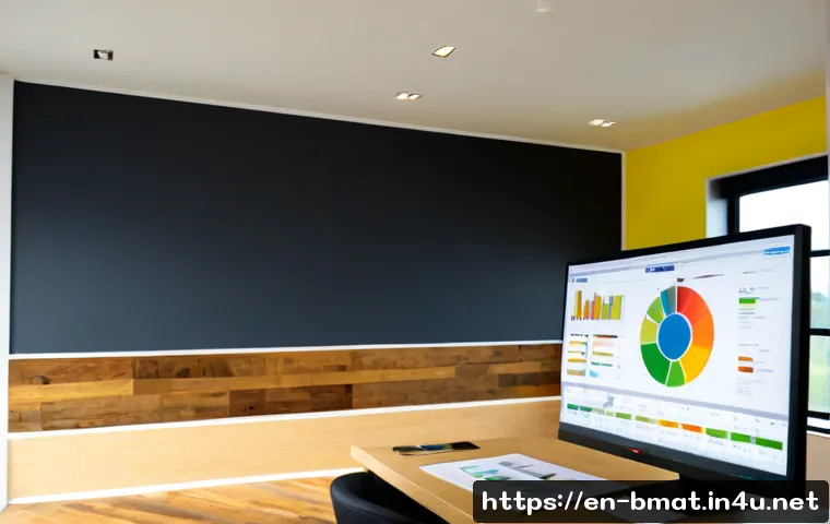 건축자재 마케팅에서 데이터 분석 활용 - Photorealistic building materials marketing analyst reviewing sales data on a large clean desktop mo...